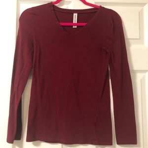 Maroon long-sleeve shirt.